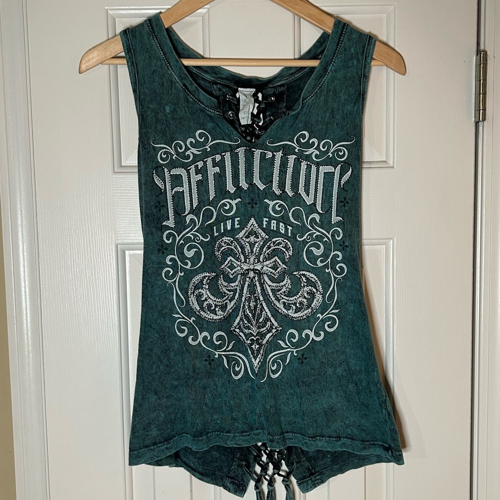 Affliction Teal Graphic Tank Top